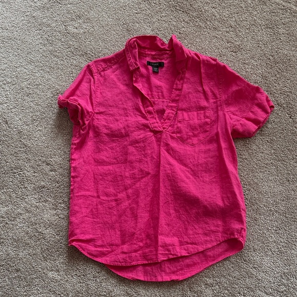 J. Crew Tops - J. Crew Bright Pink Linen Button Down Shirt